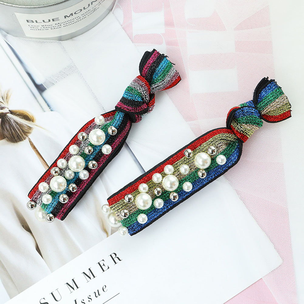 Fashion Colorful Faux Pearls Beads Elastic Women Hair Rope Tie Ponytail Holder