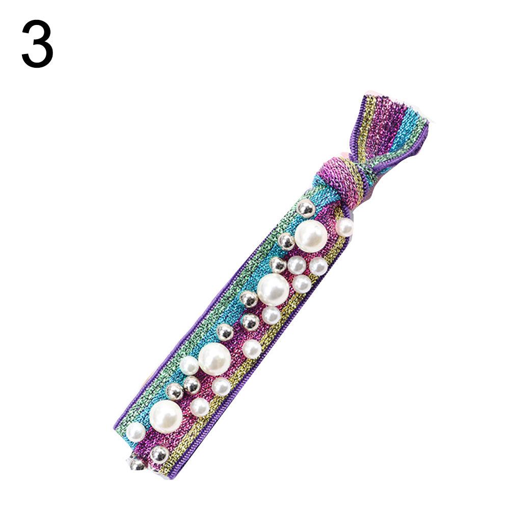 Fashion Colorful Faux Pearls Beads Elastic Women Hair Rope Tie Ponytail Holder