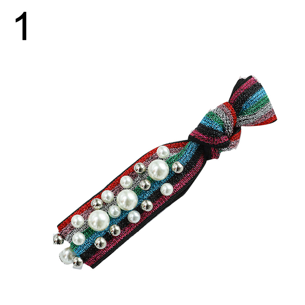 Fashion Colorful Faux Pearls Beads Elastic Women Hair Rope Tie Ponytail Holder