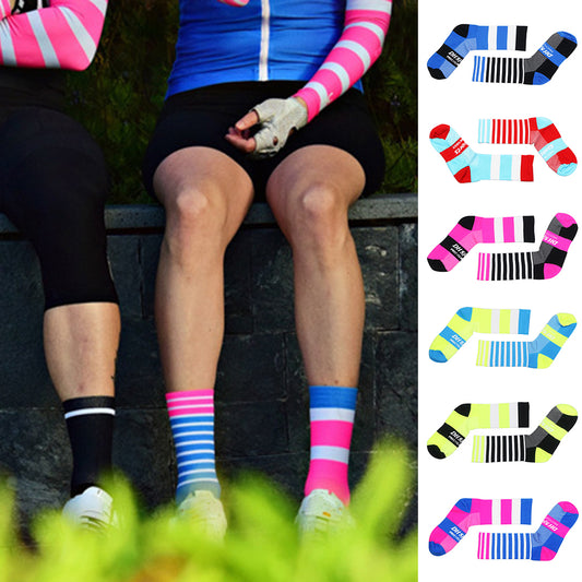 Pro Men Women Cycling Riding Sports Anti-Sweat Breathable Striped Ankle Socks