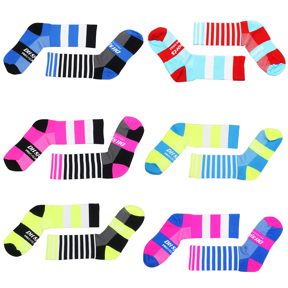 Pro Men Women Cycling Riding Sports Anti-Sweat Breathable Striped Ankle Socks