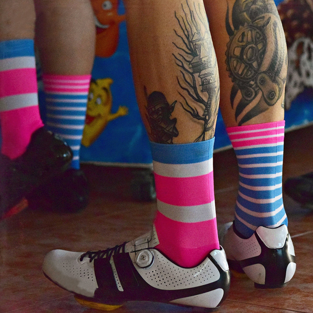 Pro Men Women Cycling Riding Sports Anti-Sweat Breathable Striped Ankle Socks
