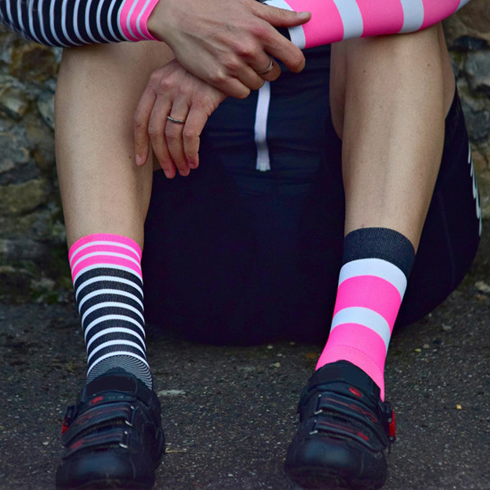 Pro Men Women Cycling Riding Sports Anti-Sweat Breathable Striped Ankle Socks
