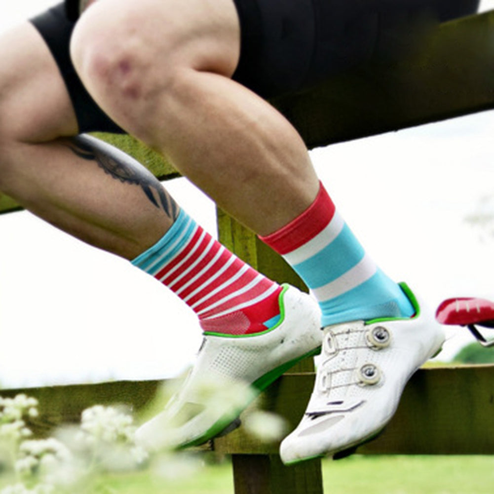 Pro Men Women Cycling Riding Sports Anti-Sweat Breathable Striped Ankle Socks