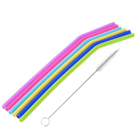 6Pcs Reusable Drinking Straws Silicone with Brush Milk Home Tea Coffee Shop Tool