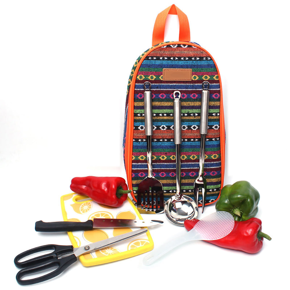 7Pcs Stainless Steel Camping Picnic Cutlery Set Knife Fork Spoon Utensil Tool