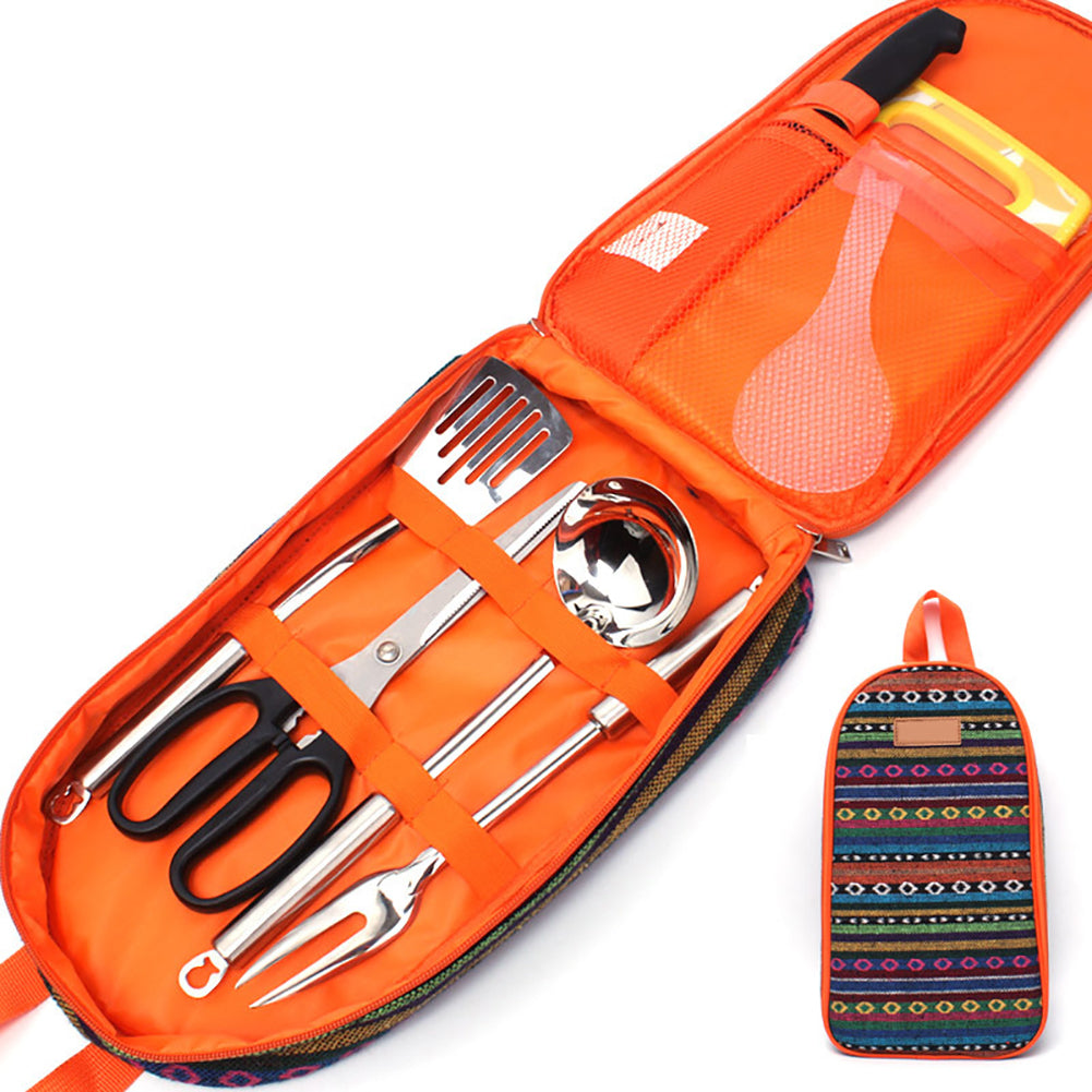 7Pcs Stainless Steel Camping Picnic Cutlery Set Knife Fork Spoon Utensil Tool