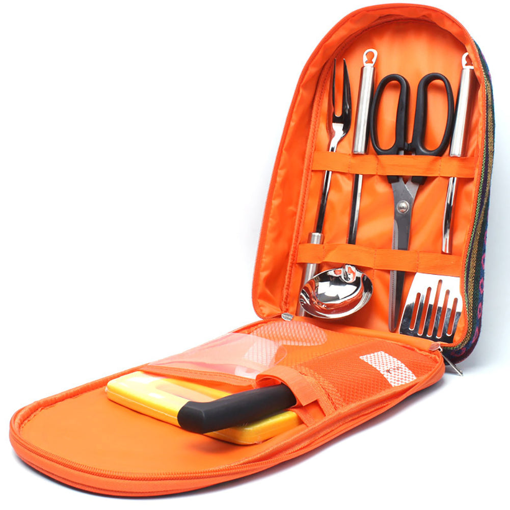 7Pcs Stainless Steel Camping Picnic Cutlery Set Knife Fork Spoon Utensil Tool