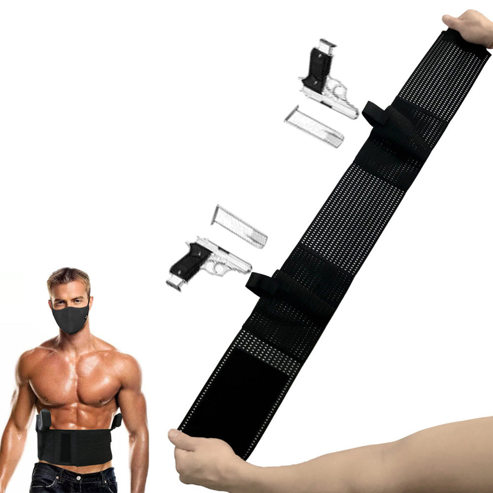 Outdoor Concealed Adjustable Tactical 2 Pouch Belly Band Elastic Waist Holster