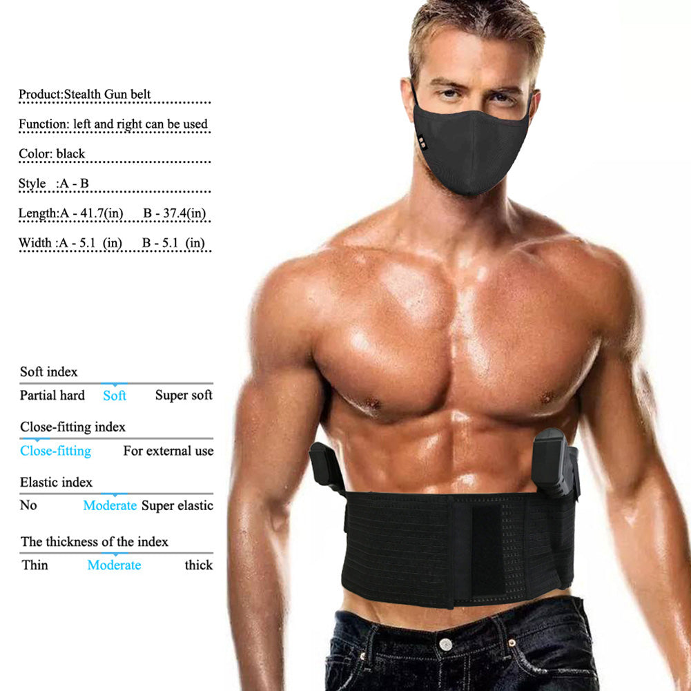 Outdoor Concealed Adjustable Tactical 2 Pouch Belly Band Elastic Waist Holster