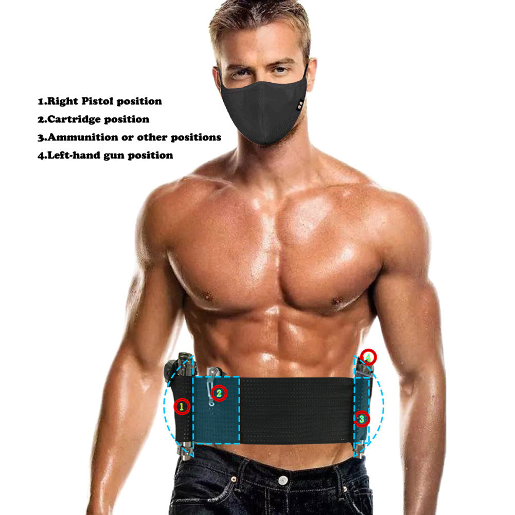 Outdoor Concealed Adjustable Tactical 2 Pouch Belly Band Elastic Waist Holster