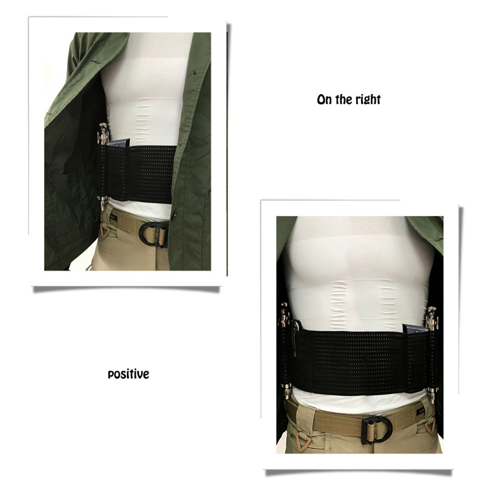 Outdoor Concealed Adjustable Tactical 2 Pouch Belly Band Elastic Waist Holster