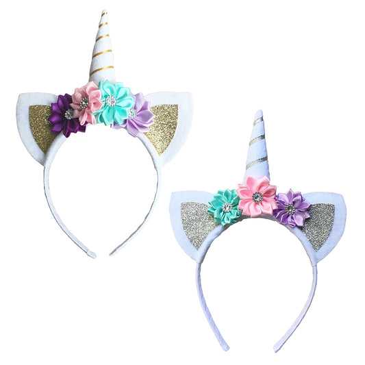 Lovely Birthday Party Headband Baby Girls Unicorn Horn Ears Flower Hairband
