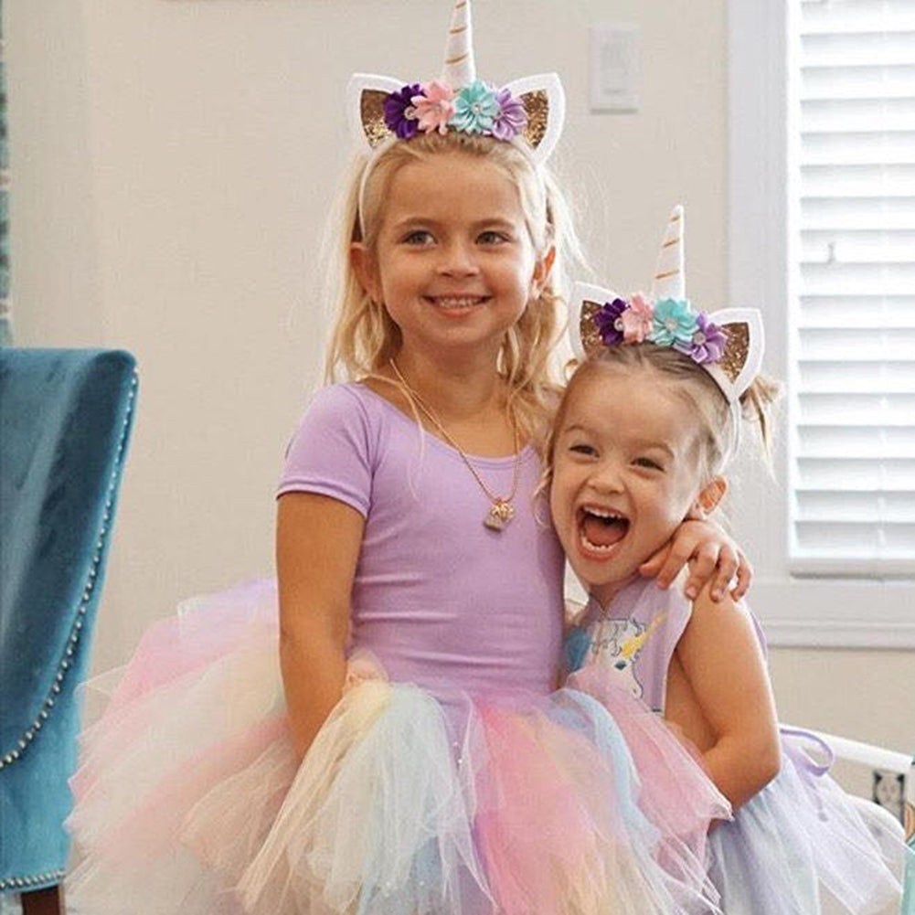 Lovely Birthday Party Headband Baby Girls Unicorn Horn Ears Flower Hairband