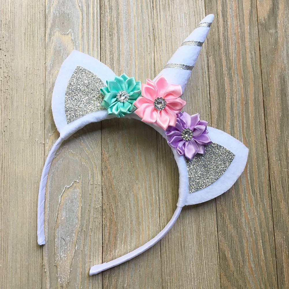 Lovely Birthday Party Headband Baby Girls Unicorn Horn Ears Flower Hairband