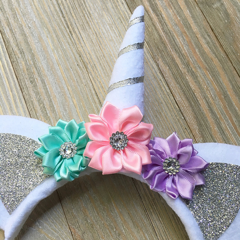 Lovely Birthday Party Headband Baby Girls Unicorn Horn Ears Flower Hairband