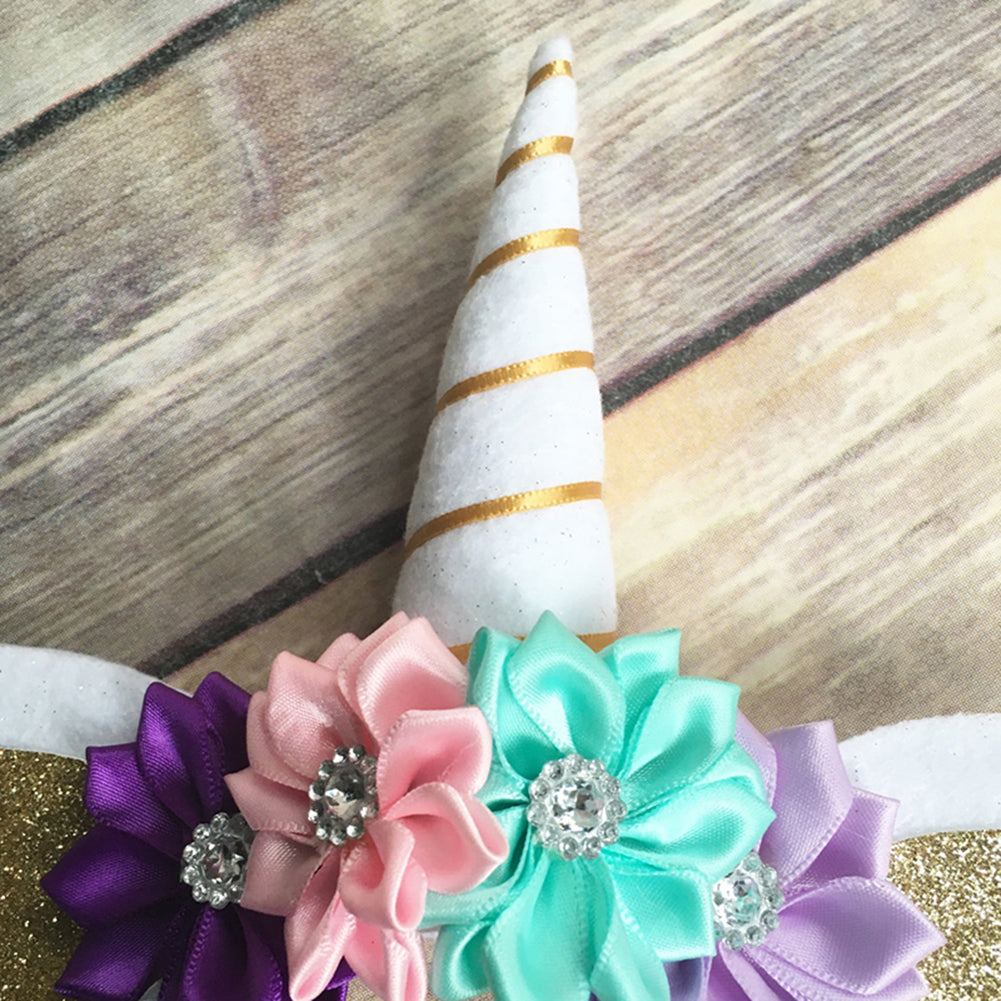 Lovely Birthday Party Headband Baby Girls Unicorn Horn Ears Flower Hairband