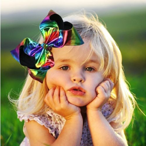 2Pcs/Set Large Rainbow Queen Dance Princess Girl Bowknot Hair Clip Accessories