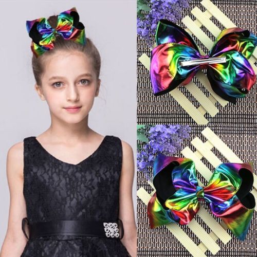 2Pcs/Set Large Rainbow Queen Dance Princess Girl Bowknot Hair Clip Accessories