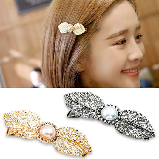 Fashion Leaf Hair Clip Barrette Rhinestone Wedding Marriage Hairpins Accessories