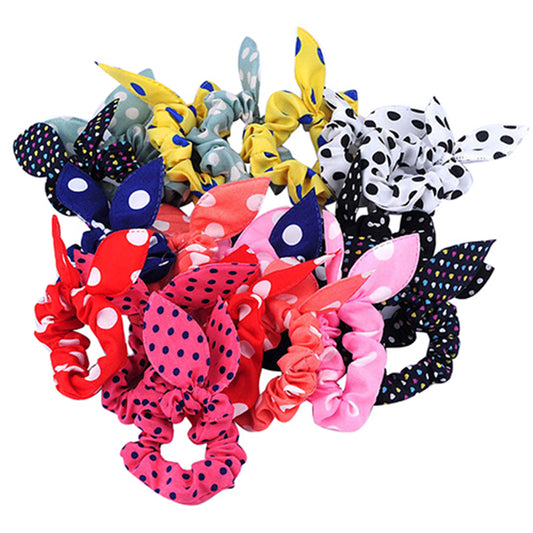 Girl Fashion Polka Dot Rabbit Ears Decor Hair Rope Band Scrunchy Ponytail Holder