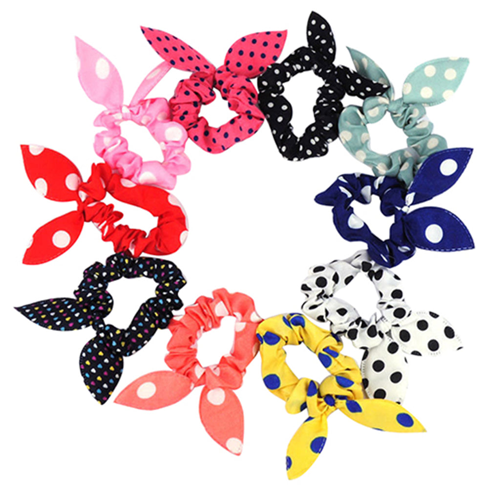 Girl Fashion Polka Dot Rabbit Ears Decor Hair Rope Band Scrunchy Ponytail Holder