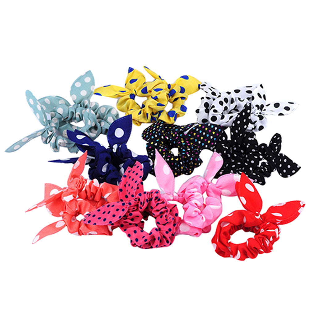 Girl Fashion Polka Dot Rabbit Ears Decor Hair Rope Band Scrunchy Ponytail Holder