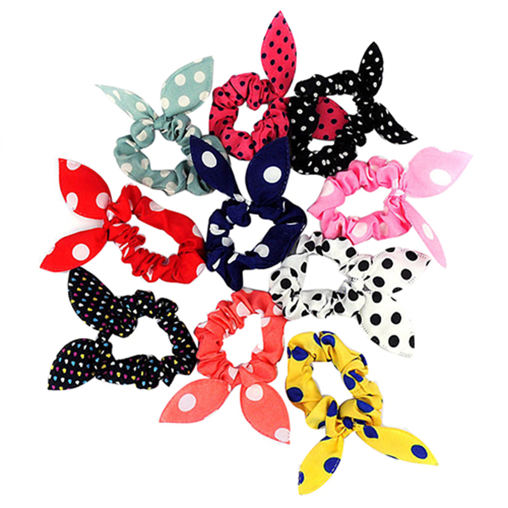 Girl Fashion Polka Dot Rabbit Ears Decor Hair Rope Band Scrunchy Ponytail Holder