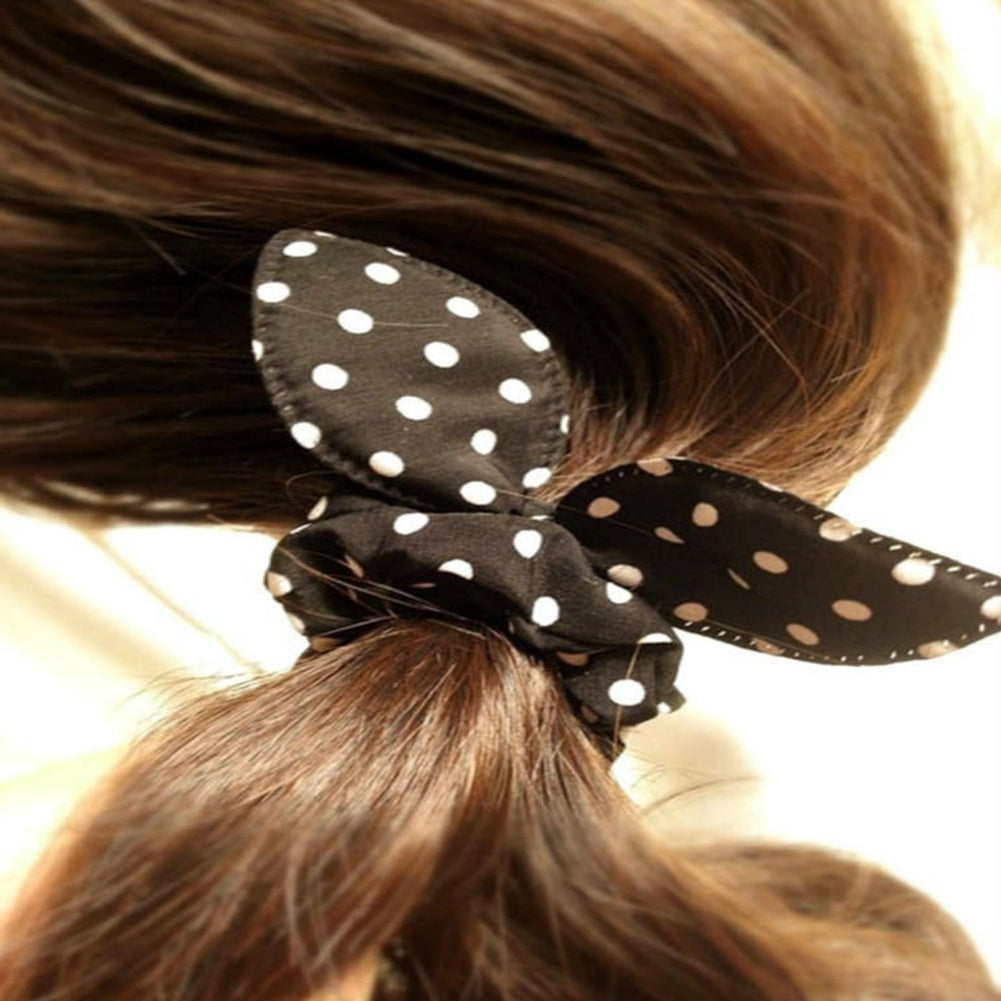 Girl Fashion Polka Dot Rabbit Ears Decor Hair Rope Band Scrunchy Ponytail Holder