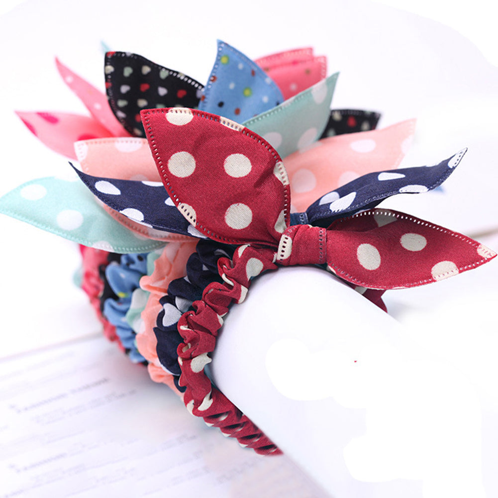 Girl Fashion Polka Dot Rabbit Ears Decor Hair Rope Band Scrunchy Ponytail Holder