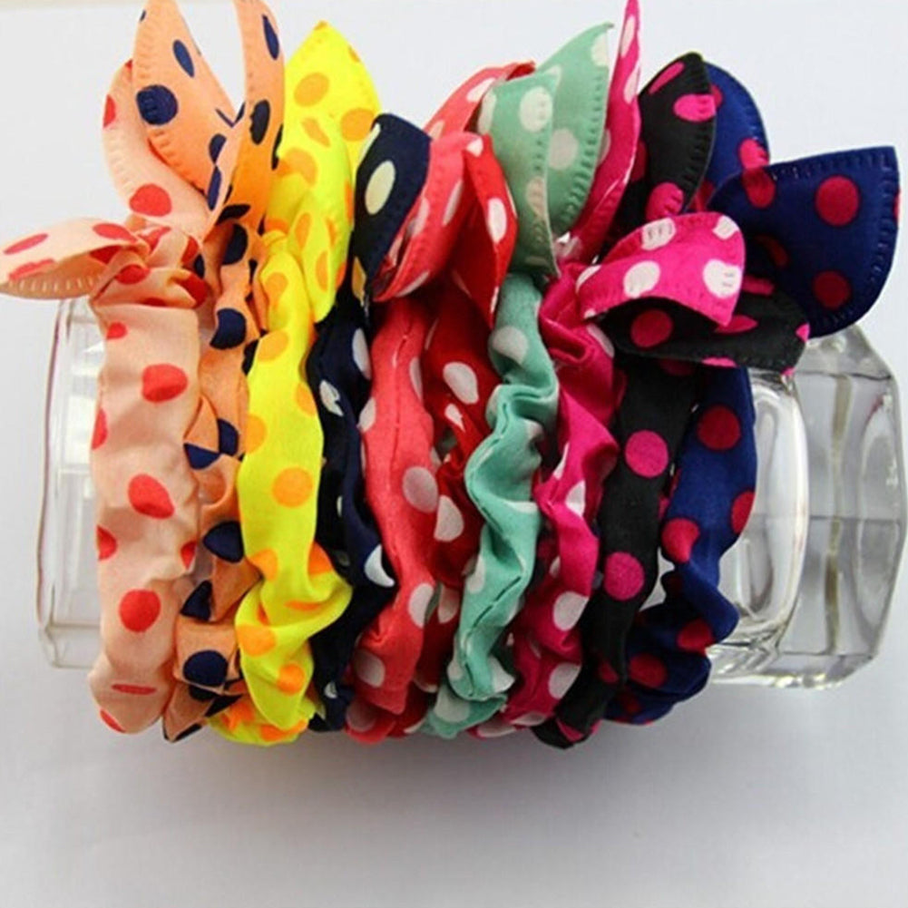 Girl Fashion Polka Dot Rabbit Ears Decor Hair Rope Band Scrunchy Ponytail Holder