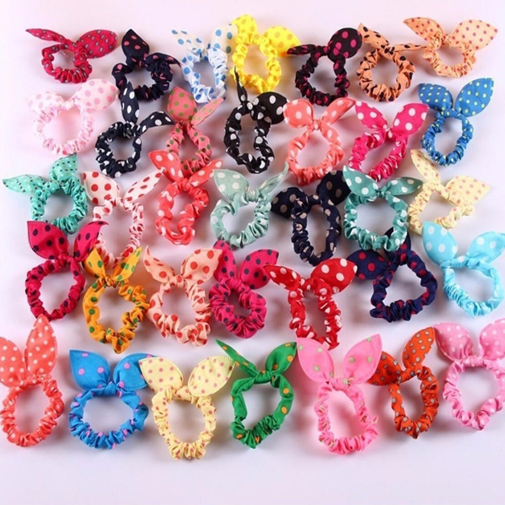 Girl Fashion Polka Dot Rabbit Ears Decor Hair Rope Band Scrunchy Ponytail Holder