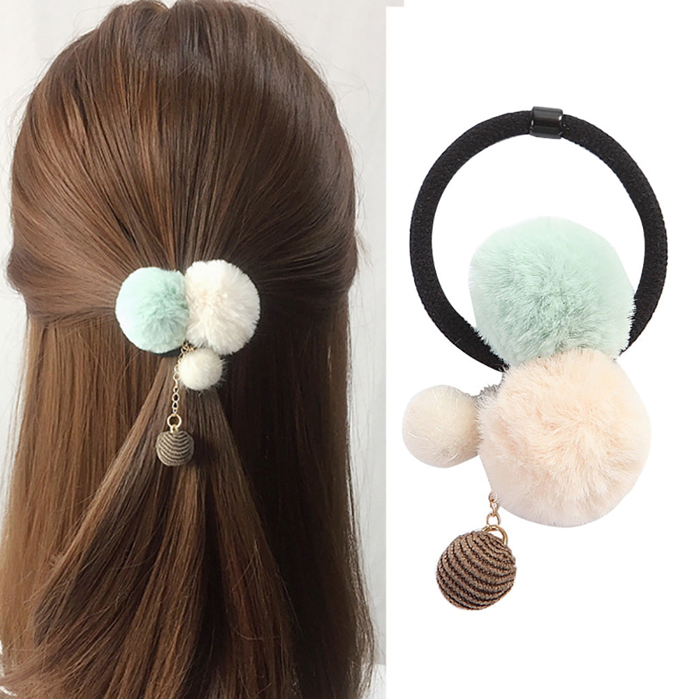 Women Girls Fashion Plush Ball Elastic Hair Ties Band Rope Ponytail Holder