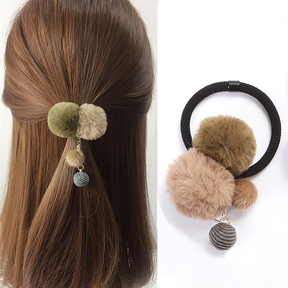 Women Girls Fashion Plush Ball Elastic Hair Ties Band Rope Ponytail Holder