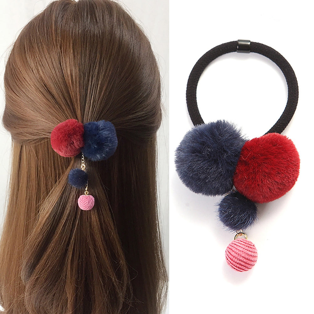 Women Girls Fashion Plush Ball Elastic Hair Ties Band Rope Ponytail Holder