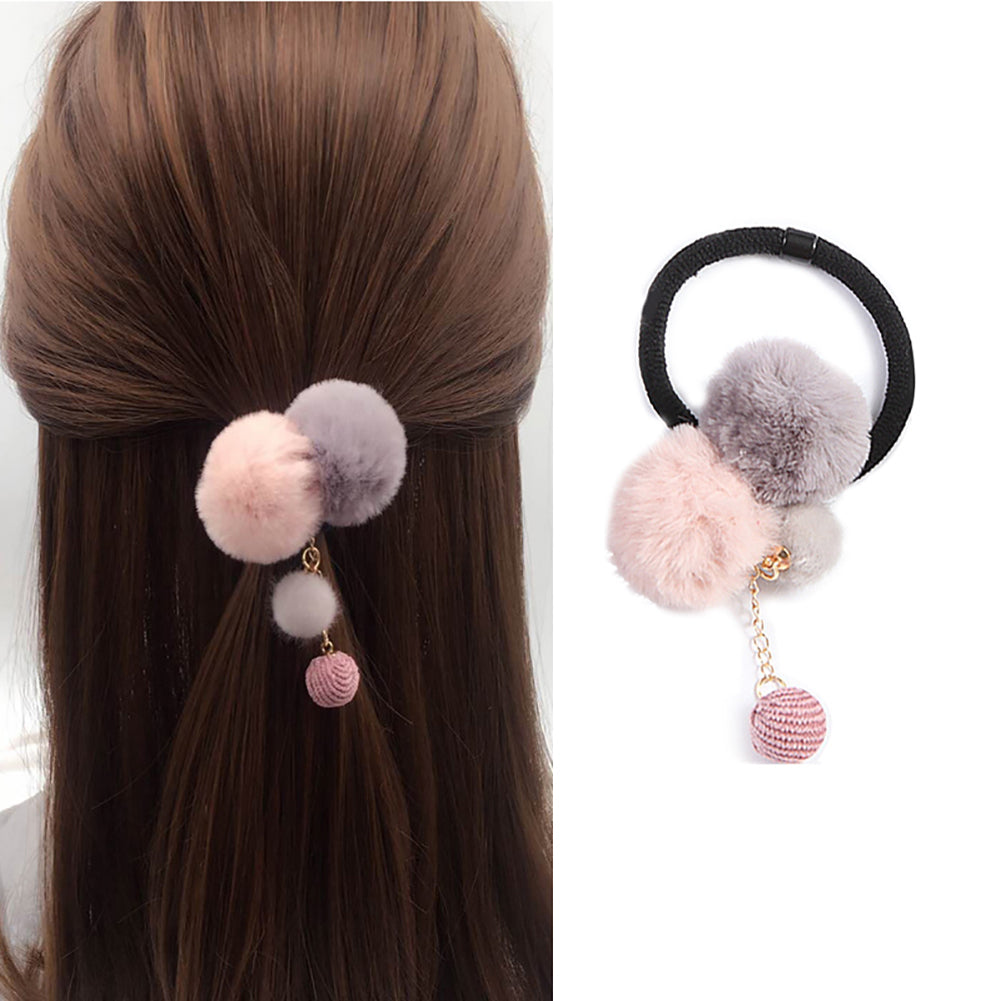 Women Girls Fashion Plush Ball Elastic Hair Ties Band Rope Ponytail Holder