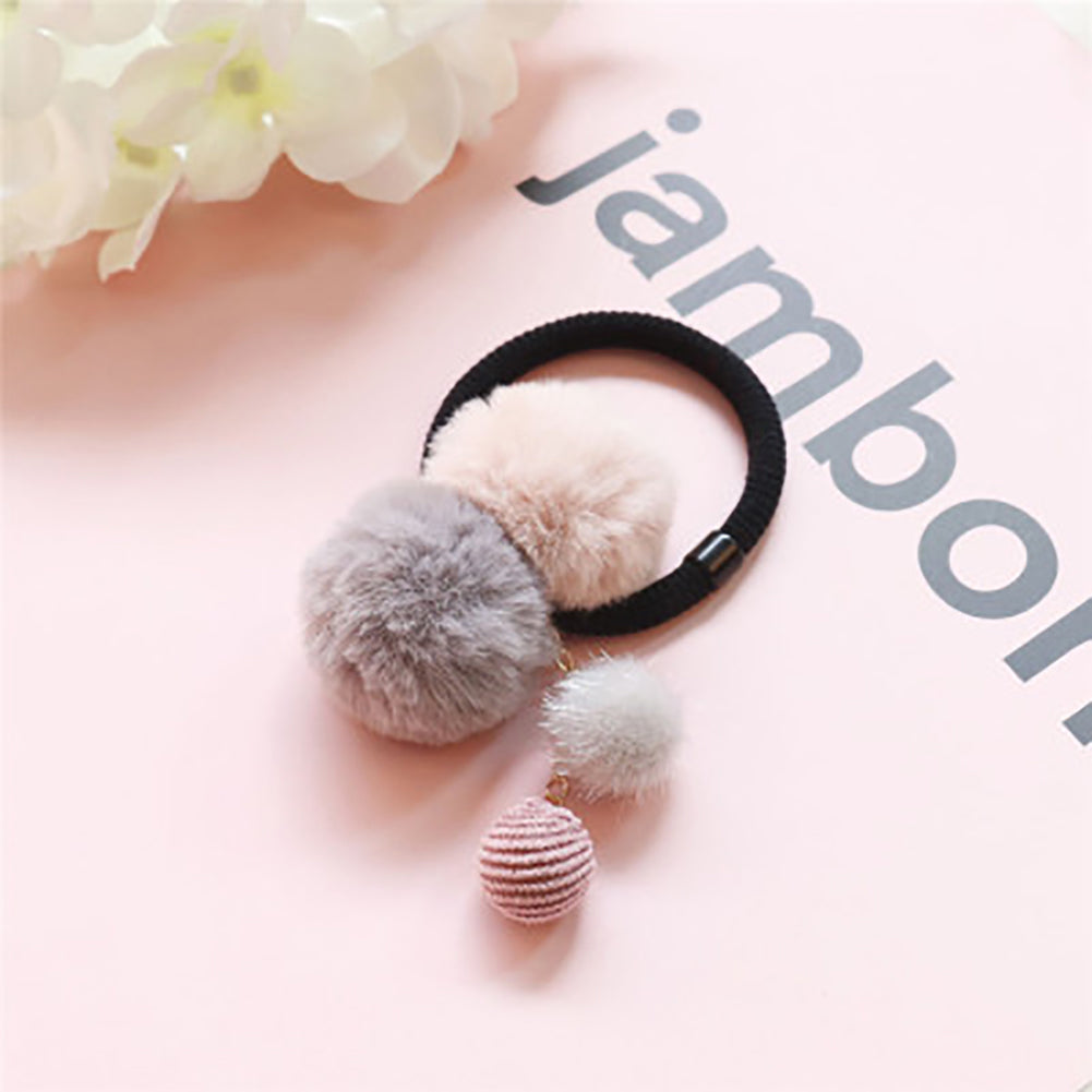 Women Girls Fashion Plush Ball Elastic Hair Ties Band Rope Ponytail Holder