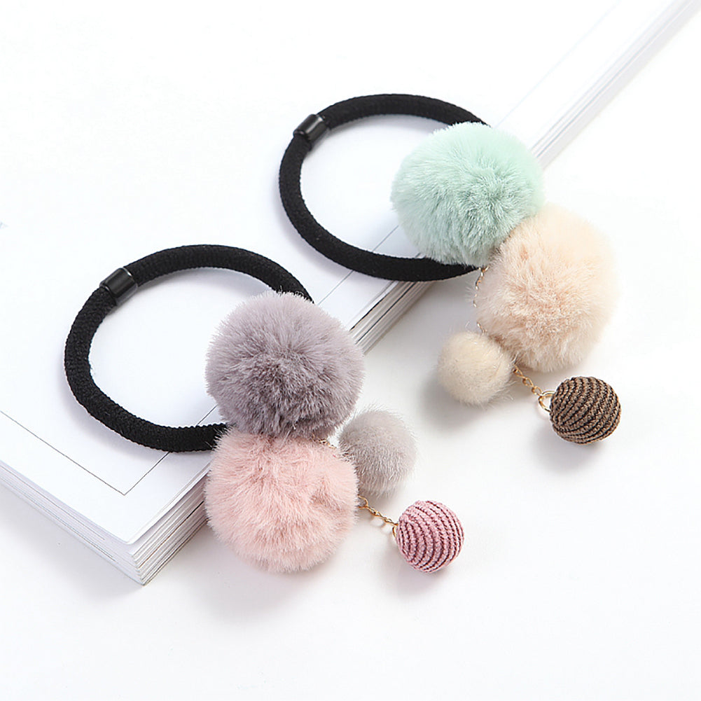 Women Girls Fashion Plush Ball Elastic Hair Ties Band Rope Ponytail Holder