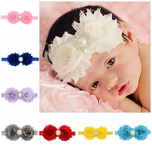 Baby Infant Toddler Girl Faux Pearl Rhinestone Flower Headband Hair Band Headdress