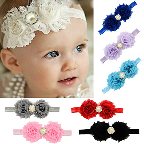 Baby Infant Toddler Girl Faux Pearl Rhinestone Flower Headband Hair Band Headdress