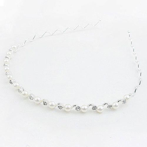 Korean Fashion Rhinestone Faux Pearl Wave Pattern Hairpin Hair Band Headband
