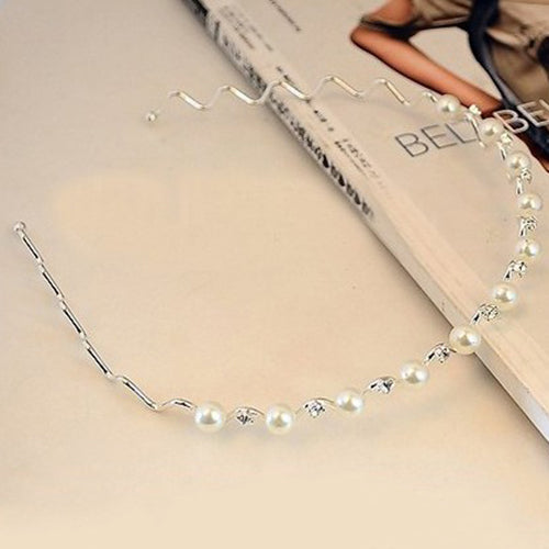 Korean Fashion Rhinestone Faux Pearl Wave Pattern Hairpin Hair Band Headband