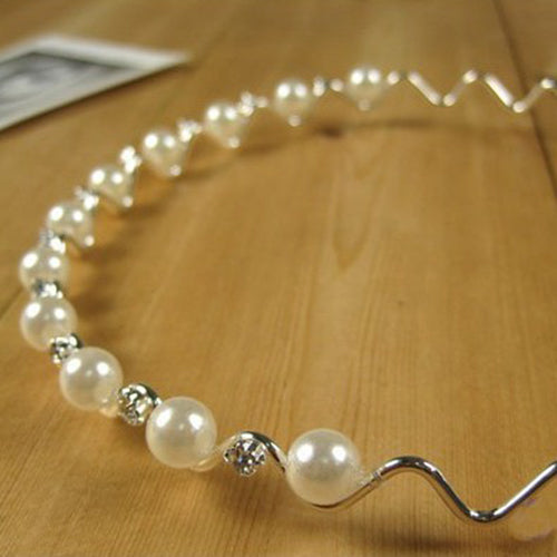 Korean Fashion Rhinestone Faux Pearl Wave Pattern Hairpin Hair Band Headband