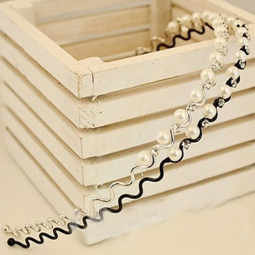 Korean Fashion Rhinestone Faux Pearl Wave Pattern Hairpin Hair Band Headband