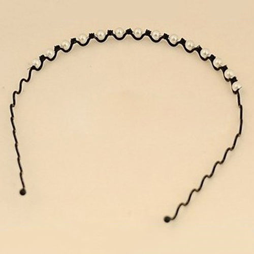 Korean Fashion Rhinestone Faux Pearl Wave Pattern Hairpin Hair Band Headband