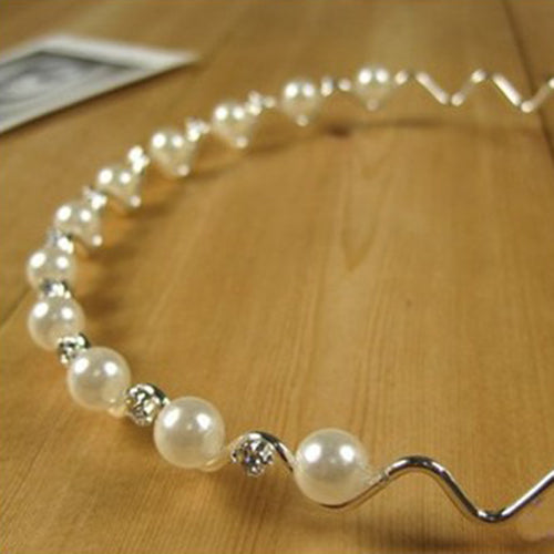 Korean Fashion Rhinestone Faux Pearl Wave Pattern Hairpin Hair Band Headband