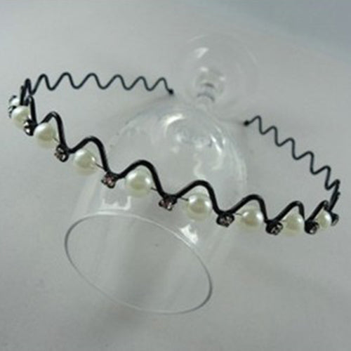 Korean Fashion Rhinestone Faux Pearl Wave Pattern Hairpin Hair Band Headband