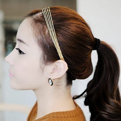 Multilayer Metallic Chain Elastic Band Hair Band Headband Women Hoop Headpiece