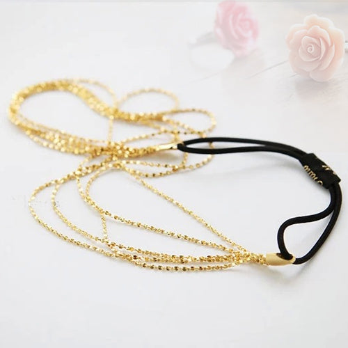 Multilayer Metallic Chain Elastic Band Hair Band Headband Women Hoop Headpiece