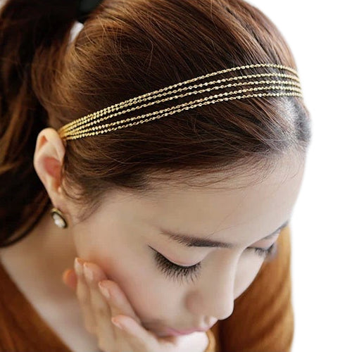 Multilayer Metallic Chain Elastic Band Hair Band Headband Women Hoop Headpiece